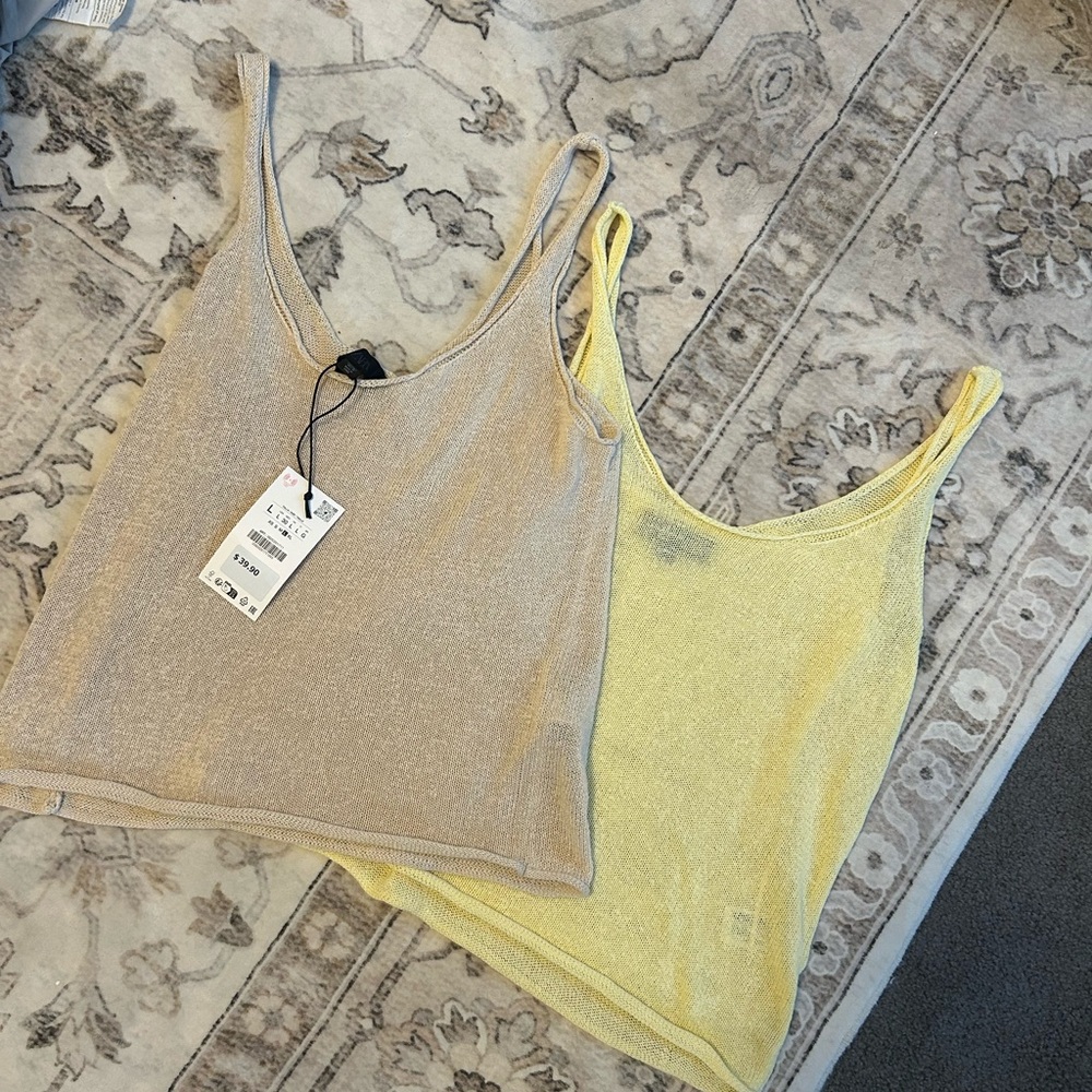 Zara Yellow and Beige Tank Tops